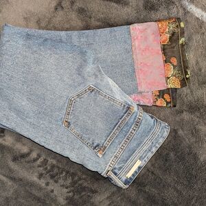Pilcro and the Letterpress Light Blue Ankle Jeans with Decorative Floral Cuffs